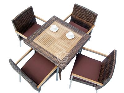 طقم طاولة طعام مربعة من خشب الساج بأربعة مقاعد للأماكن الخارجية
