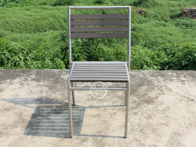 في الهواء الطلق الفولاذ المقاوم للصدأ الإطار PE الخشب كرسي جانبي لتناول الطعام
