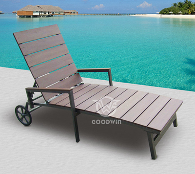 Waterproof Outdoor Pool Aluminum Frame Ploy-Wood Sun Lounge