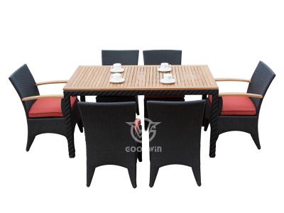  6 مقاعد طقم طاولة طعام للحديقة مع أعلى خشب الساج
