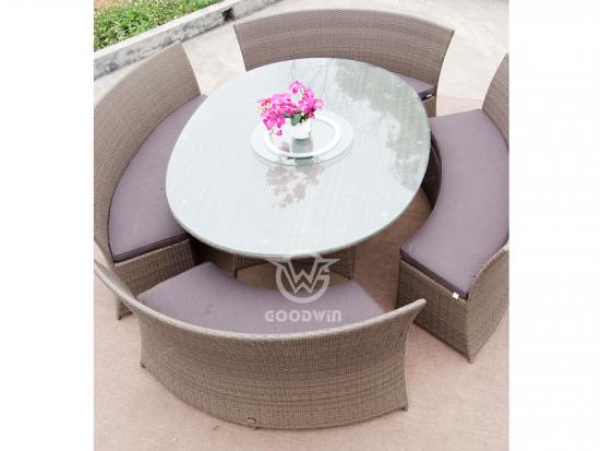 Outdoor Rattan Dining Set With Long Bench
