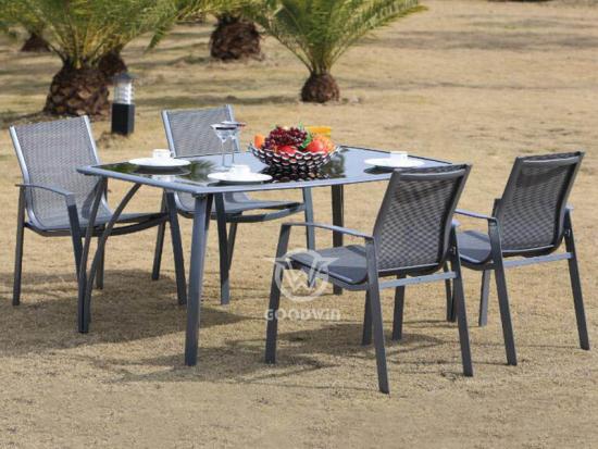 Weather-resistant Textilene Rectangle Dining Table Set